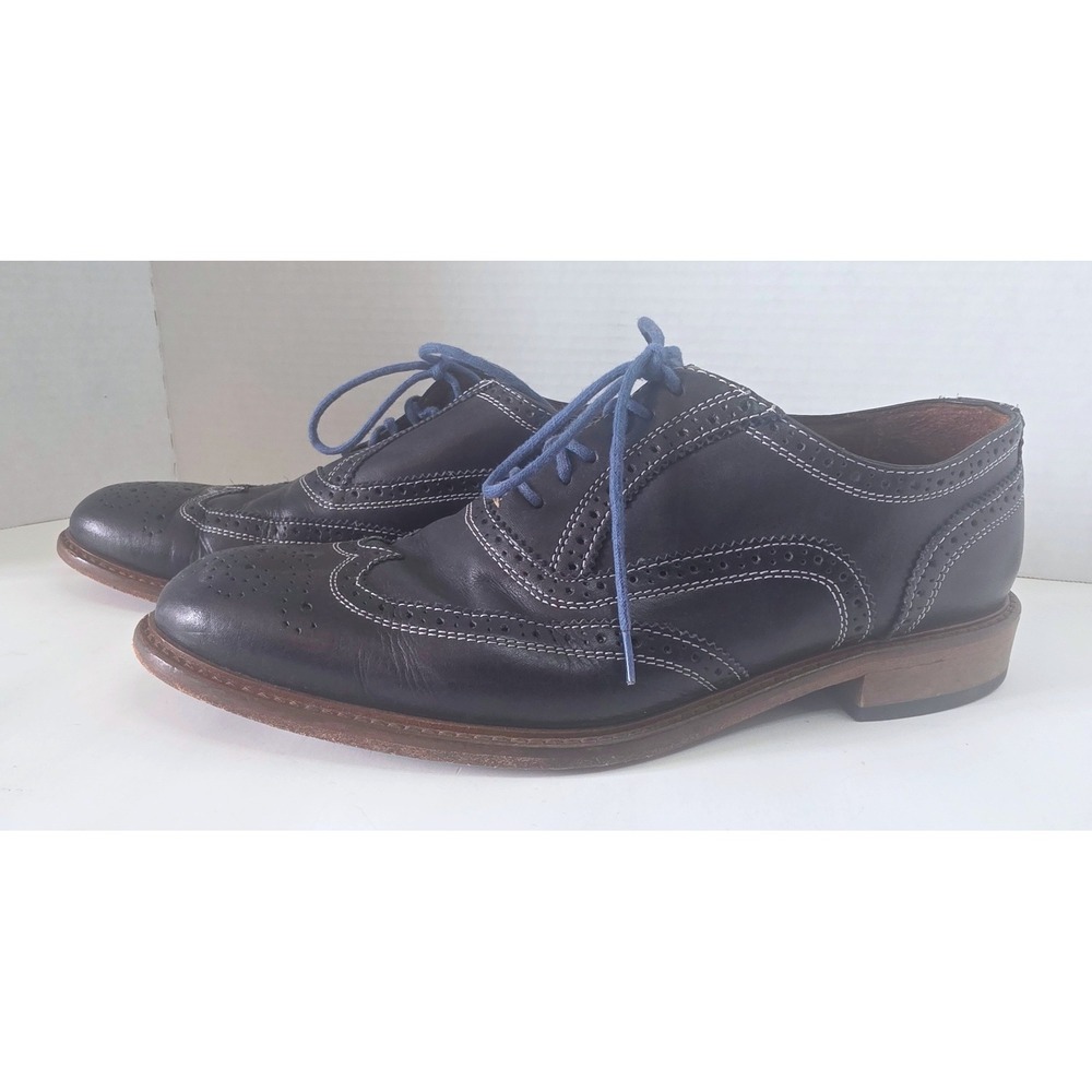 Mercanti Fiorentini Mens Navy Blue Leather Wingtip Oxford Dress Shoes 6650 9.5 M